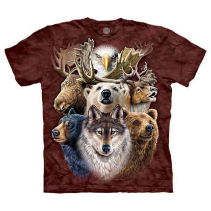 The Mountain 'Northern Wildlife Collage' Animals, Birds, Bugs Farm Tie-Dye T-Shirt