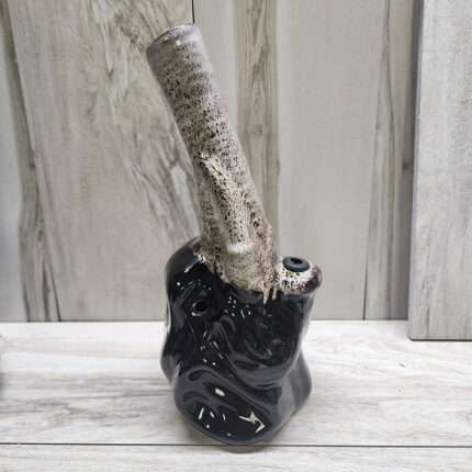 Chocolate-Brown with Creamy-White Stem Glass Water-Pipe