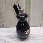 Black Glass with Gold Pot-Leaf Water-Pipe