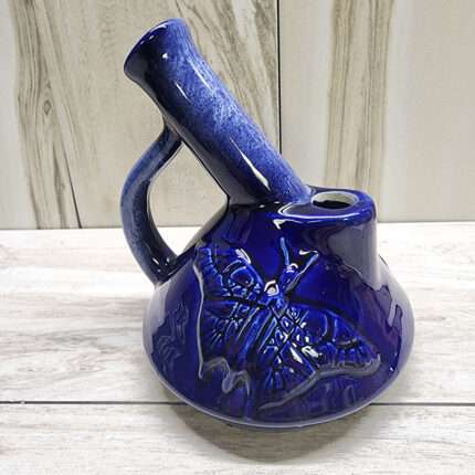 Low-Profile Cobalt Blue Glass Water-Pipe